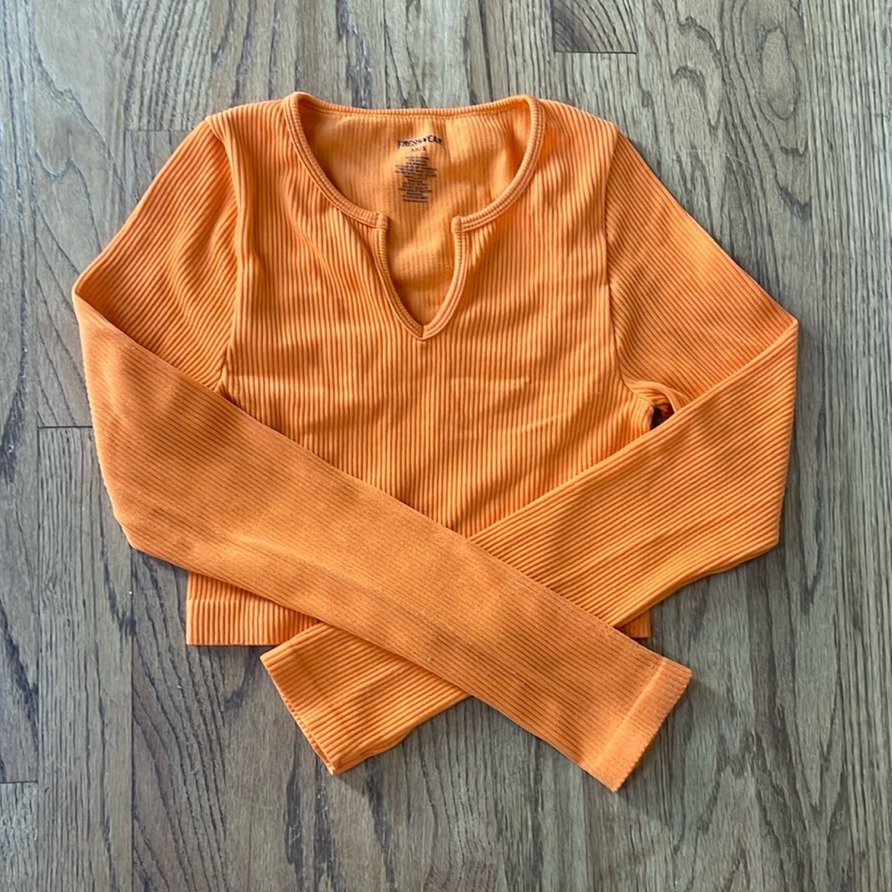 Freshwear Orange Ribbed Long Sleeve Top